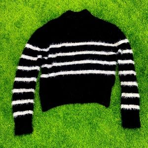 Black and white fuzzy turtleneck sweater size M